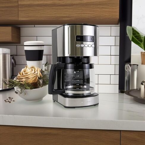 ماكينة صنع القهوة القابلة للبرمجة سعة 12 كوبًا من كينمور، ماكينة صنع القهوة بالتنقيط من الفولاذ الأبيض والفولاذ المقاوم للصدأ، إبريق زجاجي، فلتر قابل لإعادة الاستخدام، مؤقت، شاشة رقمية، فلتر مياه فحمي، عادي أو غامق in Kuwait