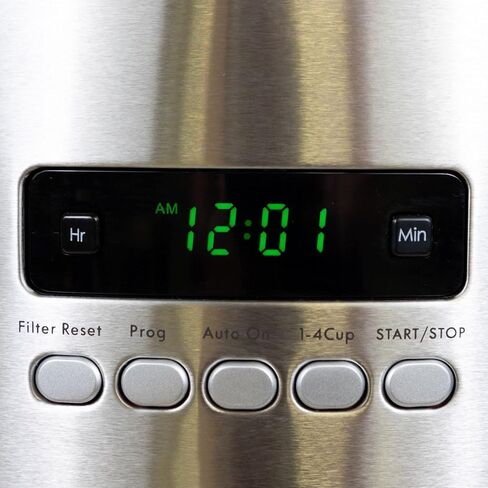 ماكينة صنع القهوة القابلة للبرمجة سعة 12 كوبًا من كينمور، ماكينة صنع القهوة بالتنقيط من الفولاذ الأبيض والفولاذ المقاوم للصدأ، إبريق زجاجي، فلتر قابل لإعادة الاستخدام، مؤقت، شاشة رقمية، فلتر مياه فحمي، عادي أو غامق in Kuwait