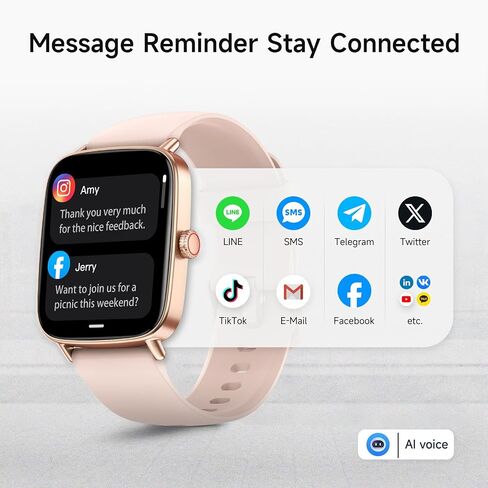 ساعة ذكية للنساء، ساعة ذكية عالية الدقة 1.85 بوصة متوافقة مع iPhone/Samsung/Android (الرد/إجراء المكالمات)، أكثر من 100 وضع رياضي لتتبع اللياقة البدنية مع مراقب معدل ضربات القلب/النوم/SpO2، مقاومة للماء IP68، مع شريطين in Kuwait