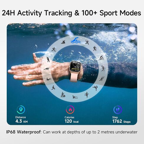 ساعة ذكية للنساء، ساعة ذكية عالية الدقة 1.85 بوصة متوافقة مع iPhone/Samsung/Android (الرد/إجراء المكالمات)، أكثر من 100 وضع رياضي لتتبع اللياقة البدنية مع مراقب معدل ضربات القلب/النوم/SpO2، مقاومة للماء IP68، مع شريطين in Kuwait