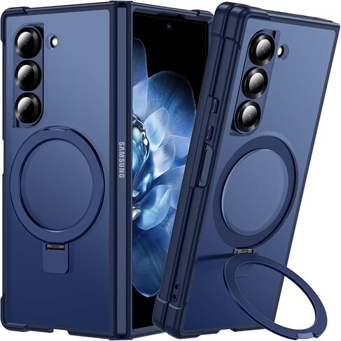 حافظة Hensinple لهاتف Samsung Galaxy Z Fold 6 مع حامل حلقي، [متوافقة مع MagSafe] [مقاس نحيف]، حافظة هاتف خلفية شفافة مضادة للصدمات لهاتف Z Fold 6، أسود in Kuwait