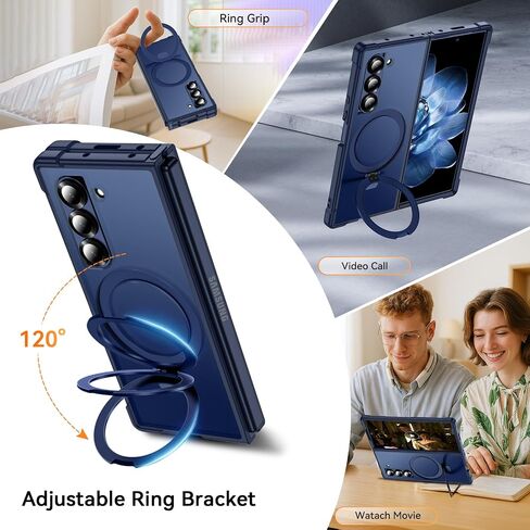 حافظة Hensinple لهاتف Samsung Galaxy Z Fold 6 مع حامل حلقي، [متوافقة مع MagSafe] [مقاس نحيف]، حافظة هاتف خلفية شفافة مضادة للصدمات لهاتف Z Fold 6، أسود in Kuwait
