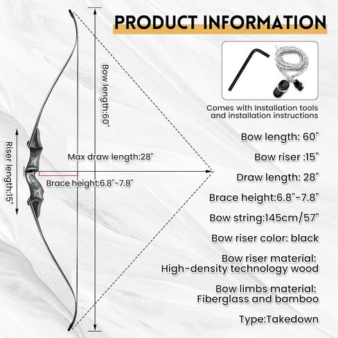Obert Original Black Hunter Takedown Recurve Bow 60inch with Bamboo Core Limbs Archery Hunting Target Practice in Saudi Arabia