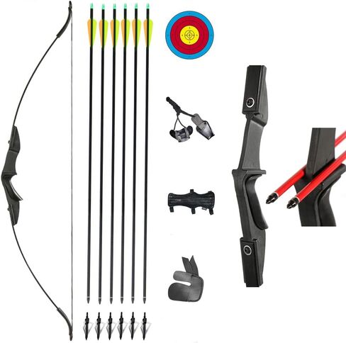 TOPARCHERY Archery 57" Takedown Youth Recurve Bow and Arrow Set Long Bow Kit with 6pcs Fiberglass Arrows for Beginner Teenagers Right Left Hand Black - Draw Weight 20lbs- 40lbs in Kuwait