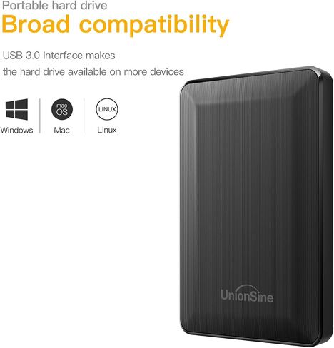 UnionSine 2.5" Portable External Hard Drive 1TB, USB 3.0 Type-C HDD Storage Compatible for PS4, Xbox, PC, Mac, TV, Desktop, Laptop(Black) HD3513 in Kuwait