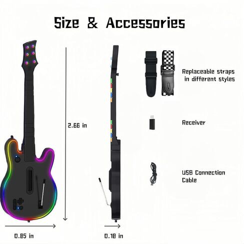 وحدة تحكم جيتار لاسلكية من Lyvix لأجهزة PS4/PS3/PC - متوافقة مع Guitar Hero وRock Band وClone Hero وFortnite Festival، مع حزام وإضاءة RGB ومقبس صوت in Kuwait