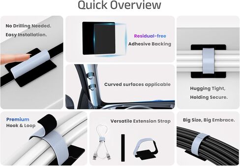 Under Desk Cord Management Straps, Adhesive-Backed Heavy-Duty Reusable Mounting Straps, Cable Management, Self Adhesive Hook and Loop Strap Set, for Large Cord Bundles, Power Strips & Devices in Saudi Arabia