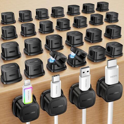 Rocoren 30-Pack Magnetic Adjustable Cable Clips Cord Organizer | Smooth Cable Straps & Wire Holder Keeper, Cable Management Accessories for Desktop, Nightstand, Home Office & Phone in Saudi Arabia