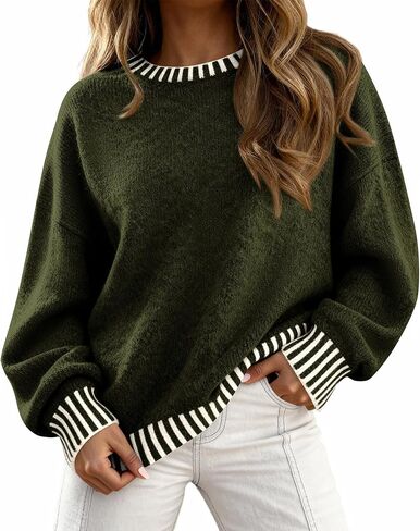KIRUNDO Oversized Sweaters for Women 2025 Long Sleeve Crewneck Fall Tops Contrast Chunky Knit Pullover Winter Clothes in Saudi Arabia