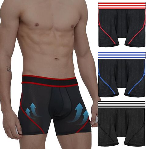 Men's Breathable Mesh Underwear Total Support Pouch Men's Boxer Brief,Anti-Chafing,Moisture-Wicking,3-Pack in Saudi Arabia