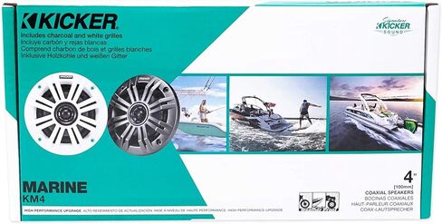 مكبرات صوت بحرية محورية مقاس 4 بوصات (100 ملم) من Kicker KM4 مزودة بمكبرات صوت عالية مقاس 1/2 بوصة (13 ملم) و2 أوم وشبكات فحمي وأبيض (متجددة) in Saudi Arabia