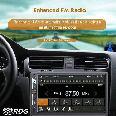 7'' Double Din Car Stereo with Wireless Apple CarPlay & Android Auto, Wireless Airplay & Mirror Link, 1024x600 HD Touchscreen, 240W, Bluetooth, 12-LED Waterproof Backup Camera, Steering Wheel Control in Saudi Arabia