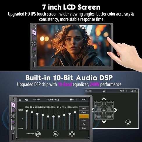 7'' Double Din Car Stereo with Wireless Apple CarPlay & Android Auto, Wireless Airplay & Mirror Link, 1024x600 HD Touchscreen, 240W, Bluetooth, 12-LED Waterproof Backup Camera, Steering Wheel Control in Saudi Arabia