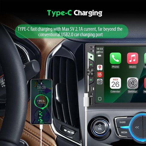 7'' Double Din Car Stereo with Wireless Apple CarPlay & Android Auto, Wireless Airplay & Mirror Link, 1024x600 HD Touchscreen, 240W, Bluetooth, 12-LED Waterproof Backup Camera, Steering Wheel Control in Saudi Arabia