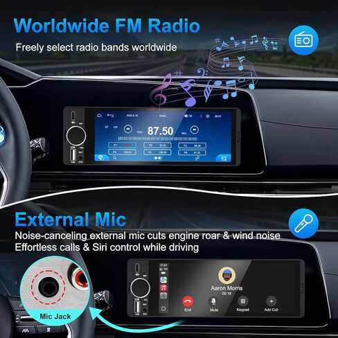 Single Din Car Stereo with Apple CarPlay & Android Auto, 6.36 Inch HD Touch CarPlay Screen, Backup Cam,Bluetooth, USB Type-C, SWC, EQ, FM Radio (with External Mic) in Kuwait