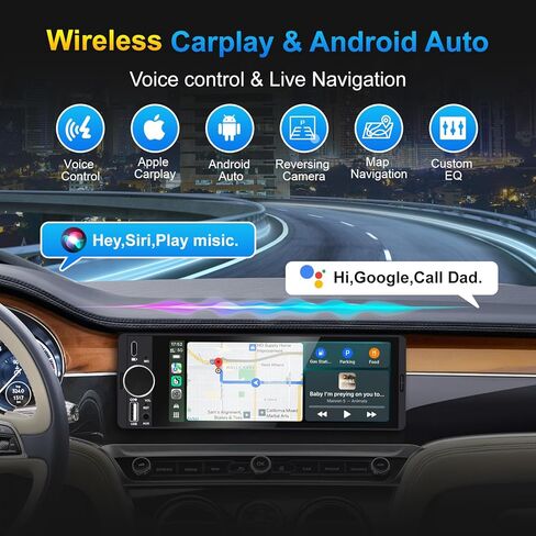 Single Din Car Stereo with Apple CarPlay & Android Auto, 6.36 Inch HD Touch CarPlay Screen, Backup Cam,Bluetooth, USB Type-C, SWC, EQ, FM Radio (with External Mic) in Kuwait