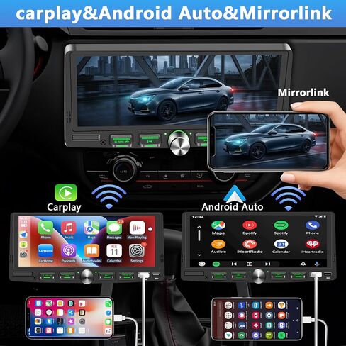 Single Din Touchscreen Radio with Wireless Apple CarPlay & Android Auto, 6.9" IPS Car Stereo with Bluetooth, Mirror Link, FM/AM,EQ, USB/Type-C, SWC, HD Backup Camera, Microphone for Car Audio Upgrade in Kuwait