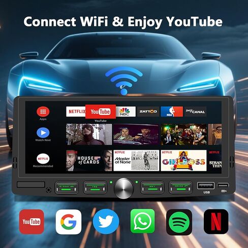 Single Din Touchscreen Radio with Wireless Apple CarPlay & Android Auto, 6.9" IPS Car Stereo with Bluetooth, Mirror Link, FM/AM,EQ, USB/Type-C, SWC, HD Backup Camera, Microphone for Car Audio Upgrade in Kuwait