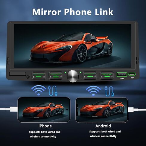 Single Din Touchscreen Radio with Wireless Apple CarPlay & Android Auto, 6.9" IPS Car Stereo with Bluetooth, Mirror Link, FM/AM,EQ, USB/Type-C, SWC, HD Backup Camera, Microphone for Car Audio Upgrade in Kuwait