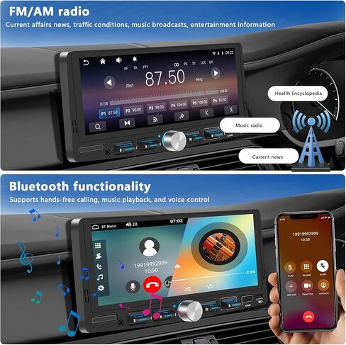 Single Din Touchscreen Radio with Wireless Apple CarPlay & Android Auto, 6.9" IPS Car Stereo with Bluetooth, Mirror Link, FM/AM,EQ, USB/Type-C, SWC, HD Backup Camera, Microphone for Car Audio Upgrade in Kuwait