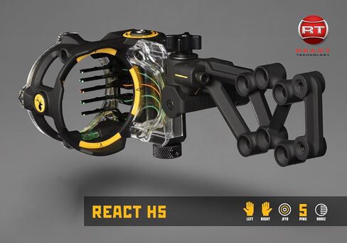Trophy Ridge React H5 Bow Sight - 5 Pin Sight, Tool Less Windage and Elevation Adustability, 2nd Axis Leveling, Adjustable Click Light in Saudi Arabia