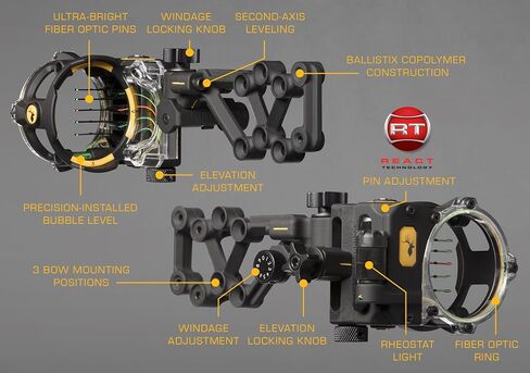 Trophy Ridge React H5 Bow Sight - 5 Pin Sight, Tool Less Windage and Elevation Adustability, 2nd Axis Leveling, Adjustable Click Light in Saudi Arabia