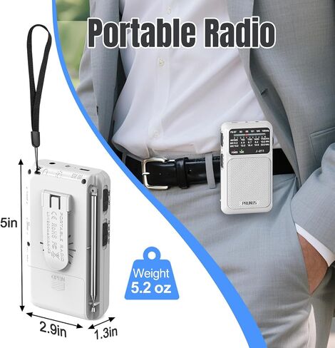 PRUNUS J-211 Portable Radio AM FM with USB C Charging and AA Battery Operated, Transistor Radio, Strong Reception& Clear Speaker, Headphone Jack, Back Clip, Lanyard, Small Radios Portable AM FM in Saudi Arabia