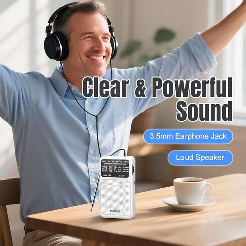 PRUNUS J-211 Portable Radio AM FM with USB C Charging and AA Battery Operated, Transistor Radio, Strong Reception& Clear Speaker, Headphone Jack, Back Clip, Lanyard, Small Radios Portable AM FM in Saudi Arabia