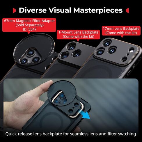 SMALLRIG Mobile Video Cage for iPhone 17 Pro, with Phone Case/TPU Soft Frame/T-Mount & 17mm Threaded Lens Backplate, Phone Video Rig for Videography Recording Vlog, Flagship Edition - 5542 in Saudi Arabia