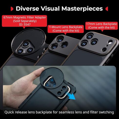 SMALLRIG Mobile Video Cage for iPhone 17 Pro, with Phone Case/TPU Soft Frame/T-Mount & 17mm Threaded Lens Backplate, Phone Video Rig for Videography Recording Vlog, Flagship Edition - 5542 in Saudi Arabia