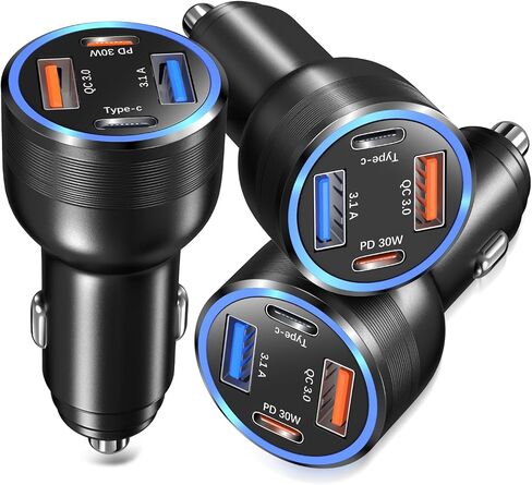 USB C Car Charger 3 Pack, 4-Port 65W Dual USB-C & USB A Car Phone Charger | QC+PD 3.0 Fast Charging,12V to USB Outlet Cigarette Lighter Adapter Plug, for iPhone 17/16/15/14/13/11 Pro,Samsung,Android in Saudi Arabia