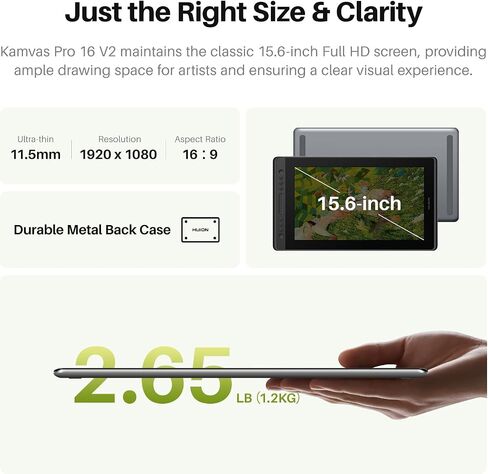 HUION Kamvas Pro 16 V2 Drawing Tablet with Screen 16K Levels PenTech 4.0 Battery-Free Pen, 15.6" Full-Laminated, Smart Touch Bar & 6 Keys Art Tablet Work with Windows, Mac and Linux in Saudi Arabia