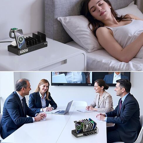 محطة شحن 600 واط لأجهزة متعددة، شاحن لاسلكي 15 في 1 مع 2 كابل شاحن USB C بقوة 100 واط، محطة شحن USB C مزدوجة 100 واط لأجهزة MacBook، iPhone، iPad، الكمبيوتر اللوحي (أسود) in Kuwait