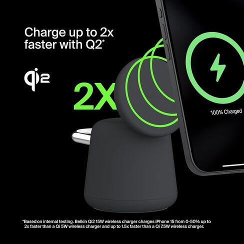 قاعدة شحن لاسلكية 2 في 1 Qi2 من بيلكين، شاحن iPhone سريع الشحن بقدرة 15 وات متوافق مع سلسلة iPhone 17 و16 و15 و14 و13 وAirPods وغيرها من الأجهزة التي تدعم Qi2، تتضمن مصدر طاقة - رملي in Saudi Arabia