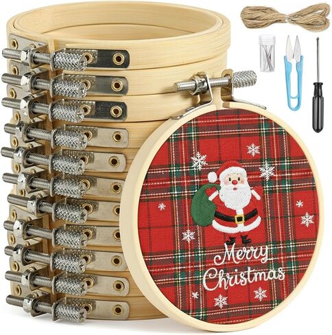 BigOtters 10PCS Embroidery Hoops, 6 Inch Adjustable Bamboo Circle Cross Stitch Hoop Ring Bulk Wholesale for Home Ornaments Art Craft Handy Sewing DIY Favor in Saudi Arabia