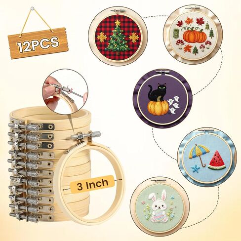 BigOtters 10PCS Embroidery Hoops, 6 Inch Adjustable Bamboo Circle Cross Stitch Hoop Ring Bulk Wholesale for Home Ornaments Art Craft Handy Sewing DIY Favor in Saudi Arabia