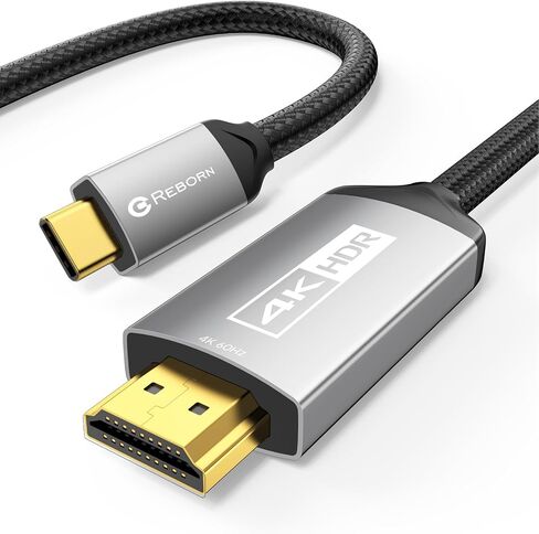 Reborn USB C to HDMI Cable (4K@60Hz) High-Speed 6FT USB Type C 3.1 to HDMI 2.0 Braided Cord [Thunderbolt 3/4/5 Compatible] for MacBook Pro/Air, Galaxy S9 to S25, iPhone 15/16/17, iPad Pro, Surface in Saudi Arabia