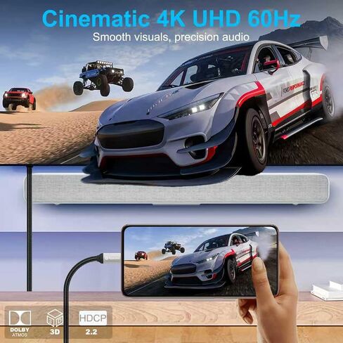 Reborn USB C to HDMI Cable (4K@60Hz) High-Speed 6FT USB Type C 3.1 to HDMI 2.0 Braided Cord [Thunderbolt 3/4/5 Compatible] for MacBook Pro/Air, Galaxy S9 to S25, iPhone 15/16/17, iPad Pro, Surface in Saudi Arabia