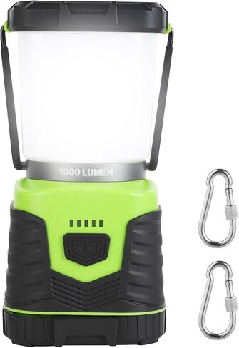 1000LM Battery Powered LED Camping Lantern, 4 Light Modes, IPX4 Waterproof, Dimmable Emergency Flashlight with Battery Indicator for Outdoor Camping, Hiking, Carabiner Clip Included in Saudi Arabia