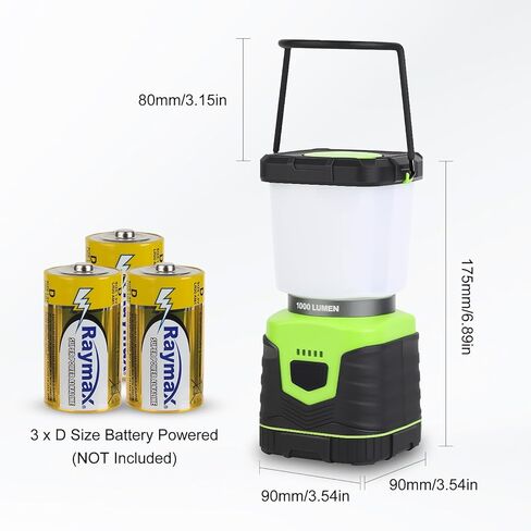 1000LM Battery Powered LED Camping Lantern, 4 Light Modes, IPX4 Waterproof, Dimmable Emergency Flashlight with Battery Indicator for Outdoor Camping, Hiking, Carabiner Clip Included in Saudi Arabia