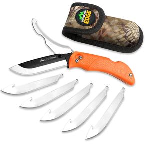 OUTDOOR EDGE RazorPro G Double Blade Hunting Knife – Replaceable Razor Sharp Skinning Blade & Gutting Knife for Fast Field Dressing, Non-Slip Black Handle, Black Sheath with 6 Extra Blades (Orange) in Saudi Arabia