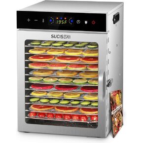 ماكينة تجفيف الطعام من SUCICENI، 12 صينية من الفولاذ المقاوم للصدأ، مجفف اللحوم بقدرة 1000 وات للاستخدام المنزلي، ومؤقت 24 ساعة و195 درجة فهرنهايت للتحكم في درجة الحرارة، ومجفف الطعام لحلوى الفاكهة والأعشاب والفطر للكلاب in Kuwait