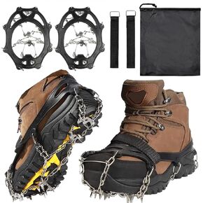 Crampons Ice Cleats, Anti Slip 19 Stainless Steel Spikes Ice Snow Grips for Boots Shoes Women Men Traction Cleats Protect Footwear for Hiking Mountaineering Fishing Walking Climbing in Saudi Arabia