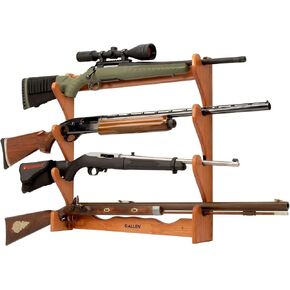 Allen Company Indoor Gun Rack, Holds 2, 3 and 4 Rifles/Shotguns - Wall Storage Display Rifle Rack - Wood with Metal Hooks - Brown/Black in Kuwait
