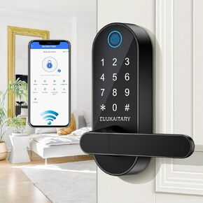 Fingerprint Door Lock, Keyless Entry Door Lock, Smart Lock with Handle for Front Door and Bedroom, Built-in WiFi, App Remote Control, Electronic Digital Keypad with Knob, Auto-Lock in Saudi Arabia
