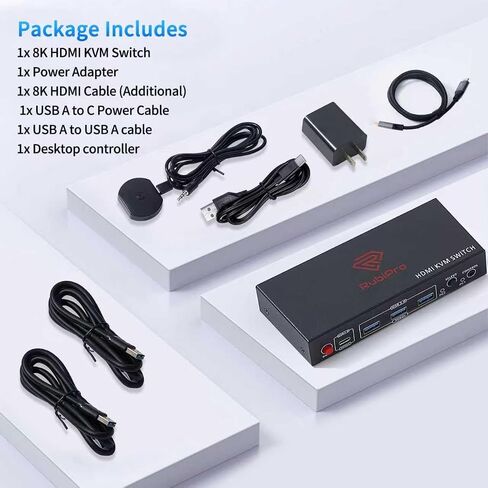 HDMI KVM Switch 2 Monitors 2 Computers – Dual Display 8K@60Hz, 4K@120Hz, USB 3.0 Fast Data Transfer, Plug & Play for Windows/Mac/Linux with an Additional 8K HDMI Cable in Saudi Arabia