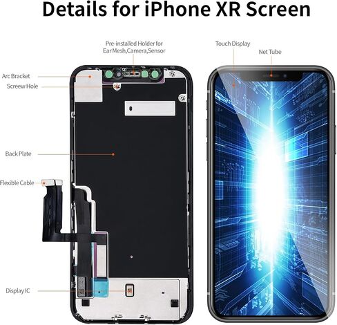 for iPhone XR Screen Replacement 6.1 Inch Black, MrR.OMW 3D Touch LCD FHD Display Digitizer Frame Assembly for A1984, A2105, A2106, A2108 with Repair Tools Kit in Kuwait