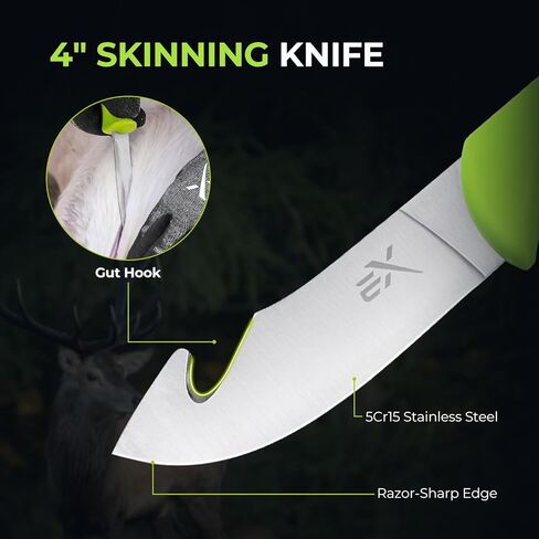 مجموعة سكاكين الصيد إكستريموس هارفيست إيدج - طقم خلع الملابس الميداني 4/8 قطعة مع سكين سلخ خطاف الأمعاء، وسكين التغطية ومنشار العظام للعبة الغزلان إلك الكبيرة، وهدايا الصيد للرجال in Kuwait