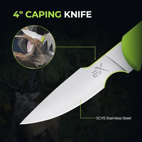 مجموعة سكاكين الصيد إكستريموس هارفيست إيدج - طقم خلع الملابس الميداني 4/8 قطعة مع سكين سلخ خطاف الأمعاء، وسكين التغطية ومنشار العظام للعبة الغزلان إلك الكبيرة، وهدايا الصيد للرجال in Kuwait