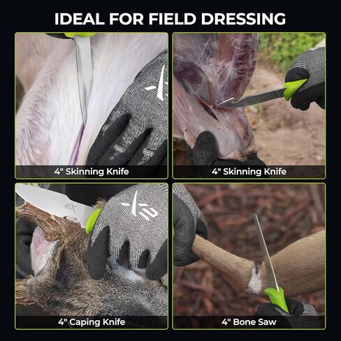 مجموعة سكاكين الصيد إكستريموس هارفيست إيدج - طقم خلع الملابس الميداني 4/8 قطعة مع سكين سلخ خطاف الأمعاء، وسكين التغطية ومنشار العظام للعبة الغزلان إلك الكبيرة، وهدايا الصيد للرجال in Kuwait